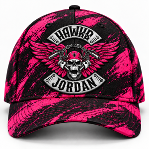 Limited edition: black cap with pink splatter print and the chapter patch in pink on the front. One size.